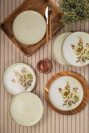 Hermia NNMOD19DUS6880708 Juego para servir tartas (6 piezas), porcelana 19x19x2 cm, apto microondas y lavavajillas